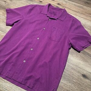 Tommy Bahama Purple Short Sleeve Button Down Camp Shirt Mens Large